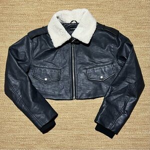 Pretty Little Thing Dark Gray Faux Leather Cropped Jacket